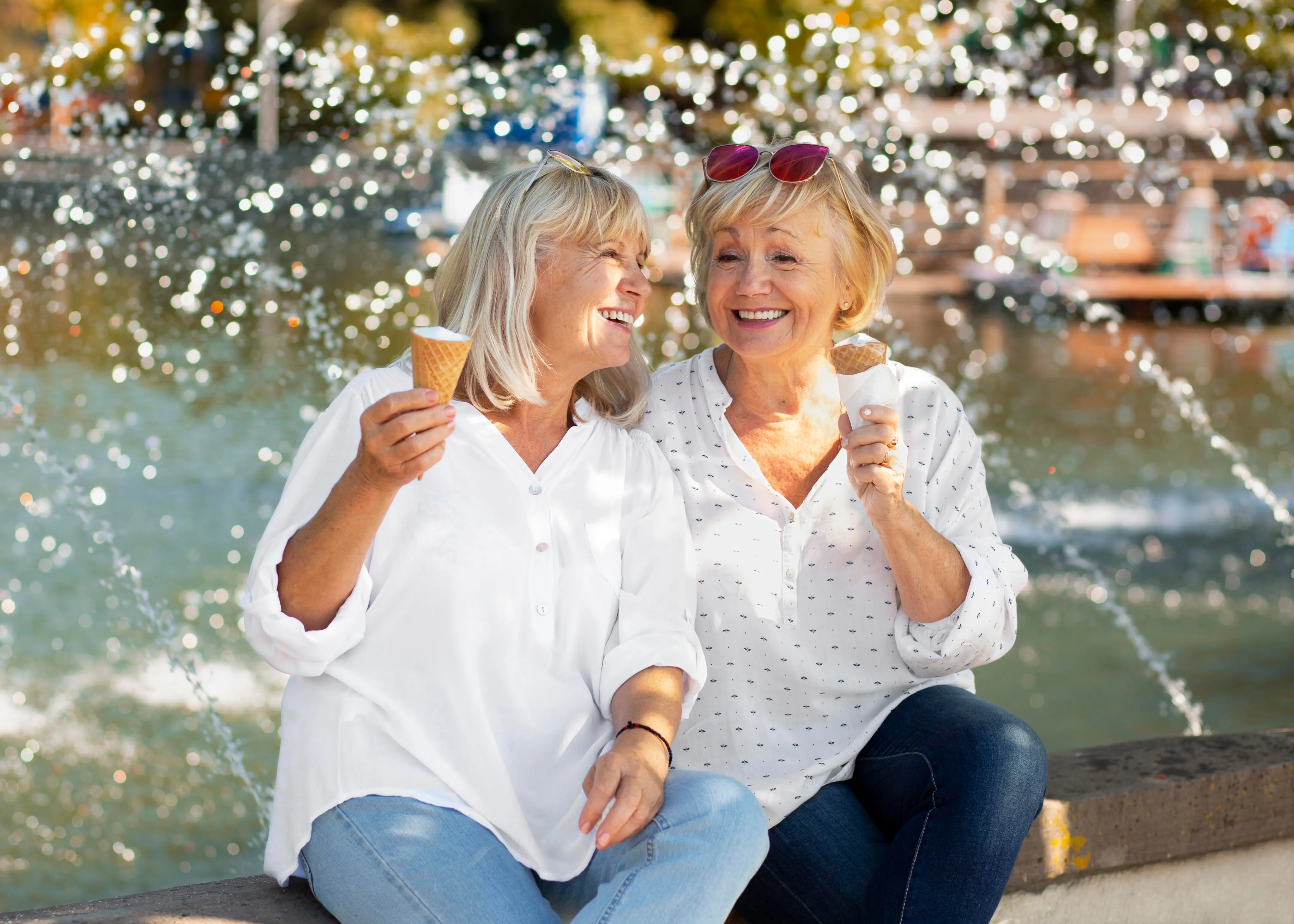 Senior women enjoying ice cream